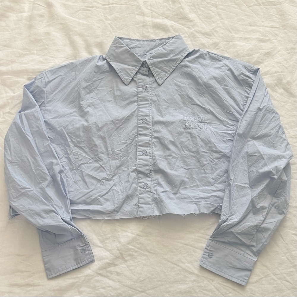 Miu Miu cropped button down shirt blue size medium